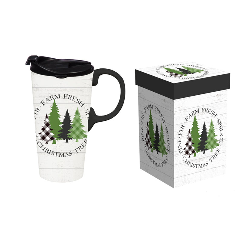 Ceramic Perfect Travel Cup, 17oz, w/ Gift Box, Farm Fresh Christmas Tree,3ctc01129