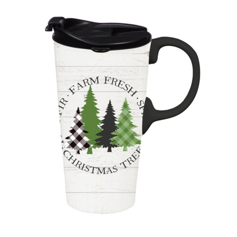 Ceramic Perfect Travel Cup, 17oz, w/ Gift Box, Farm Fresh Christmas Tree,3ctc01129