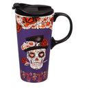 Ceramic Perfect Travel Cup, 17oz, w/ Gift Box, Day of the Dead Purple