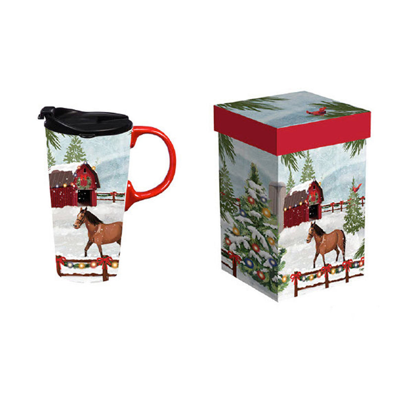 Ceramic Perfect Travel Cup, 17 oz., w/ box, Horse Scene,3ctc017170