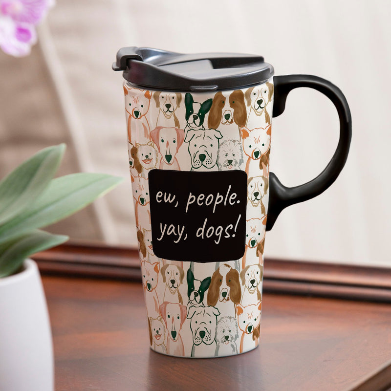 Ceramic Perfect Travel Cup, 17 oz., w/ box, Yay Dogs,3ctc017174