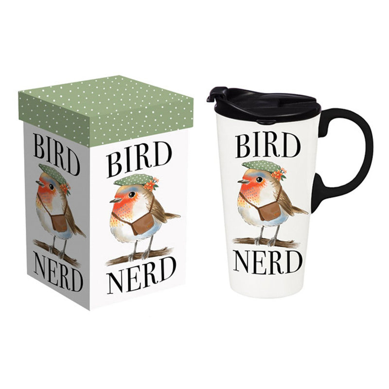 Ceramic Perfect Travel Cup, 17oz., w/ Gift Box, Bird Nerd,3ctc017212