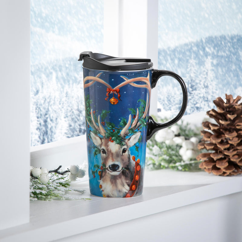 Ceramic Perfect Travel Cup, 17oz, w/ Gift Box, Reindeer,3ctc019847