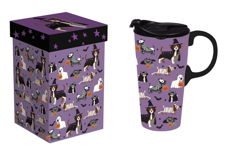 Ceramic Perfect Travel Cup, 17oz, w/ Gift Box, Halloween Dogs,3ctc019880