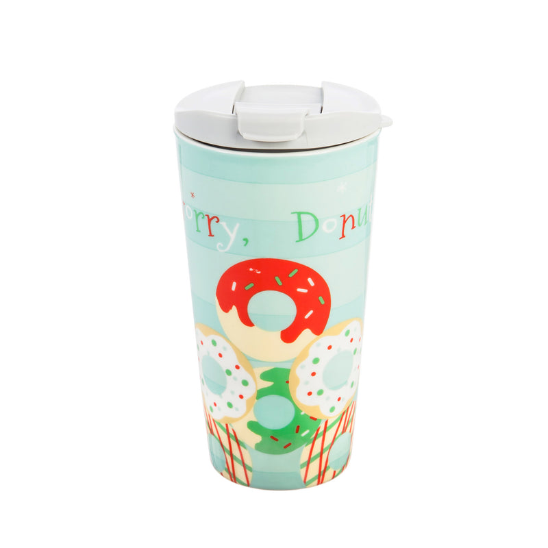 Evergreen Tabletop,Ceramic Travel Cup, 17 OZ. ,w/box, Donut Worry,3.5x5.25x7 Inches