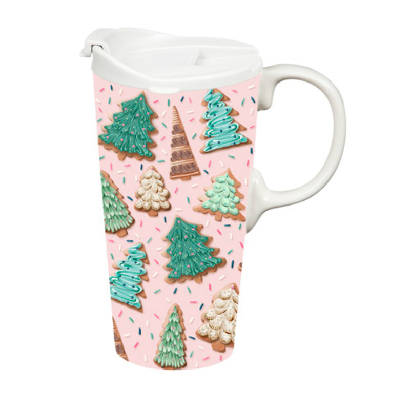 Ceramic Perfect Travel Cup, 17oz, w/ Gift Box, Cookie Christmas Trees,3ctc10035