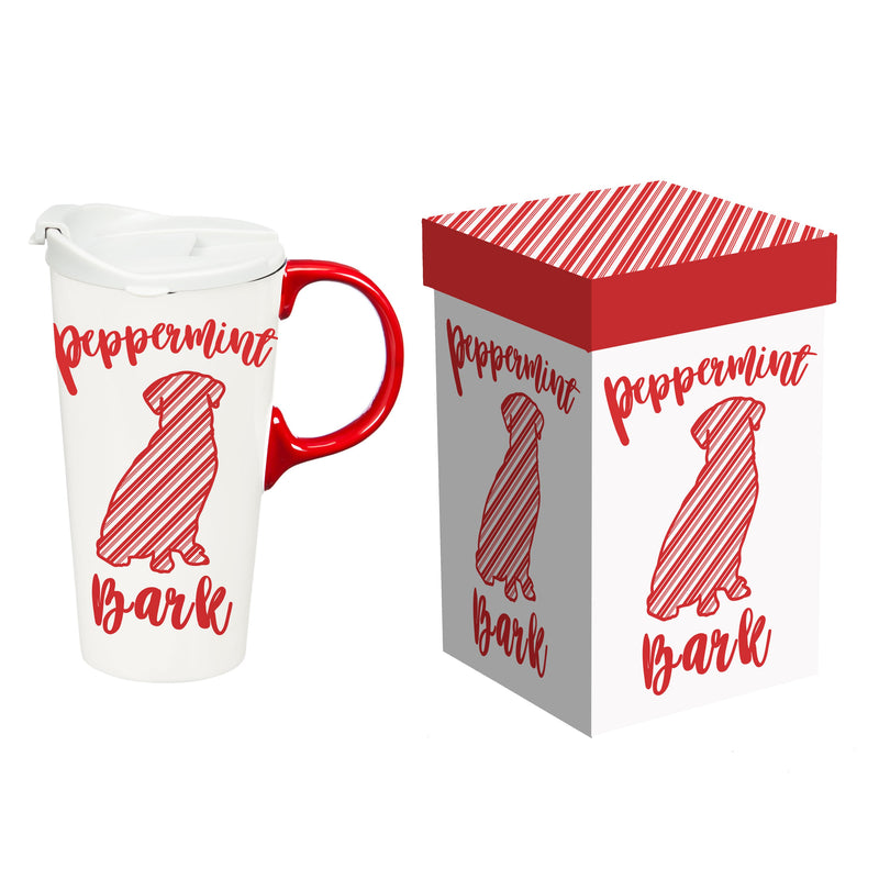 Ceramic Perfect Travel Cup, 17oz, w/ Gift Box, Peppermint Bark,3ctc10036