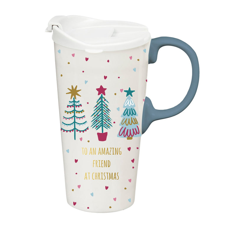Evergreen Home Accents,Ceramic Perfect Travel Cup, 17 oz., w/ box, To An Amazing Friend at Xmas,5.24x3.55x7 Inches