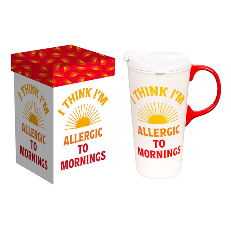 Ceramic Perfect Travel Cup, 17oz., w/ Gift Box, I Think I'm Allergic To Mornings,3ctc100444