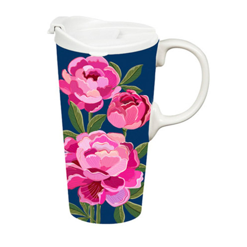 Ceramic Perfect Travel Cup, 17oz., w/ Gift Box, Peonies,3ctc100467