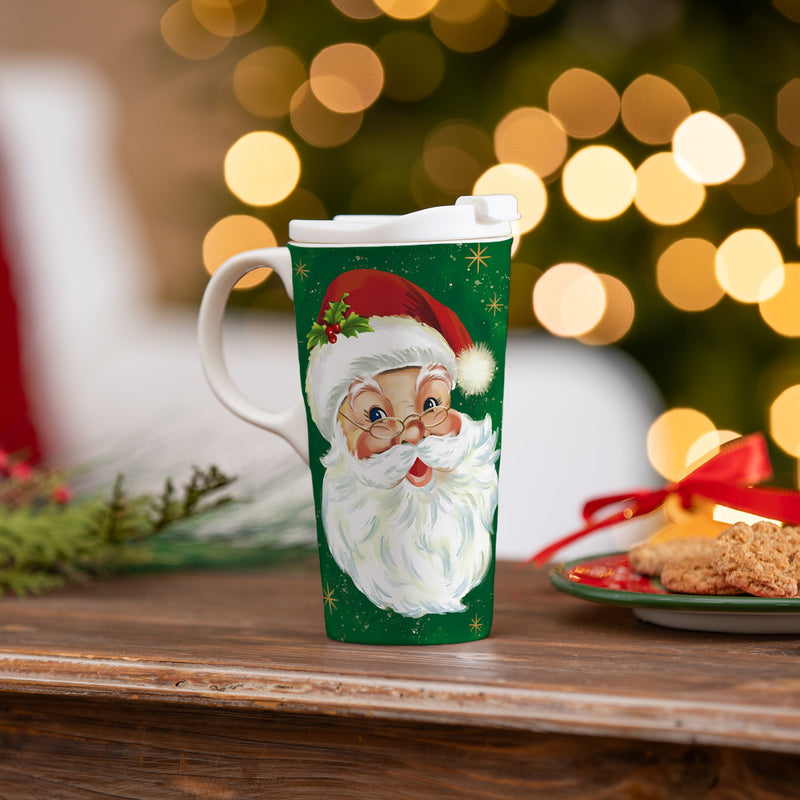 Ceramic Perfect Travel Cup, 17oz, w/ Gift Box, Jolly Santa,3ctc10116rw