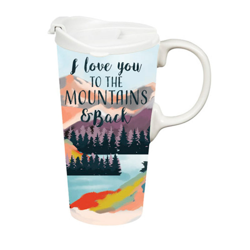 Ceramic Perfect Travel Cup, 17 oz., w/ Gift Box, I Love You to the Mountains,3ctc10122rw