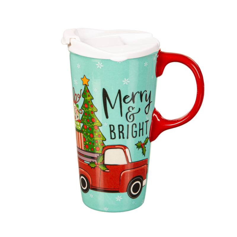 Ceramic Perfect Travel Cup, 17oz, w/ Gift Box, Merry & Bright Truck,3ctc10138