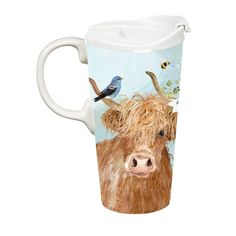 Ceramic Perfect Travel Cup, 17oz., w/ Gift Box, Brown Cows,3ctc109824