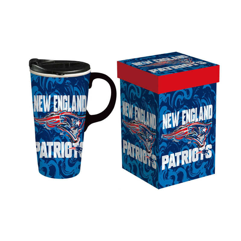 Evergreen Home Accents,New England Patriots, Travel Latte, Justin Patten Logo,5.24x3.55x7 Inches