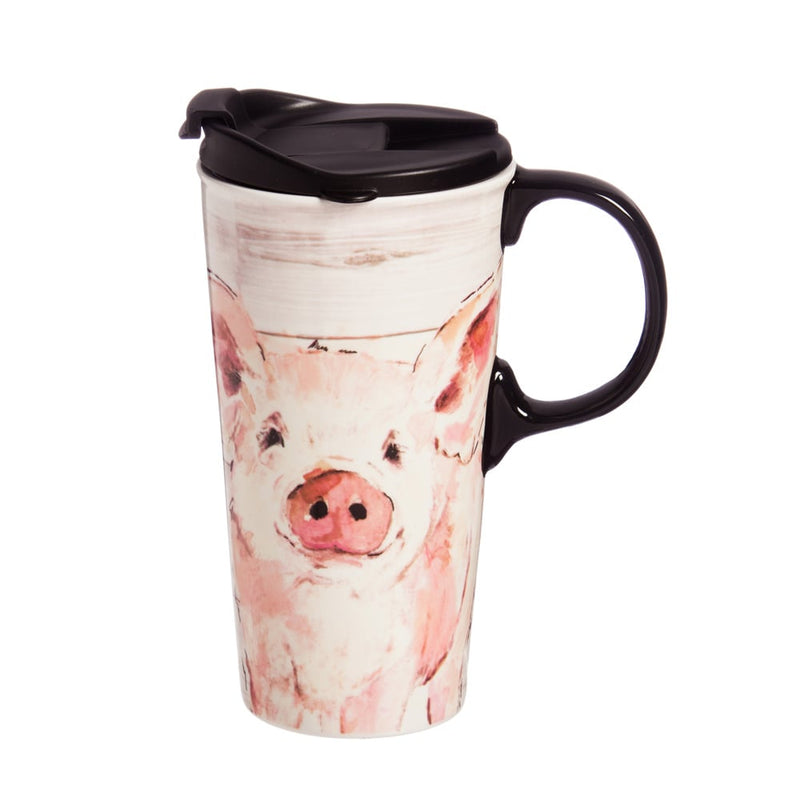 Evergreen Tabletop,Ceramic Perfect Cup w/Box, 17 oz., Pretty Pink Pig,5.24x3.55x6.5 Inches