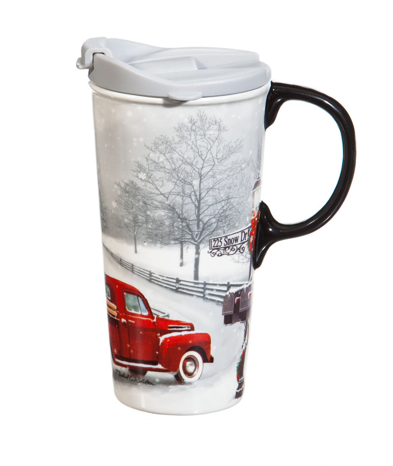 Ceramic Travel Cup, 17 oz. w/Box, Winter Truck,3ctc6190