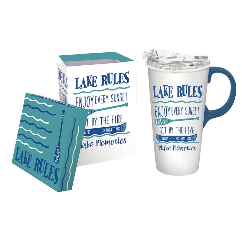 Ceramic Travel Cup, 17 OZ. ,w/box and Tritan Lid, Lake Rules,3ctc94t004