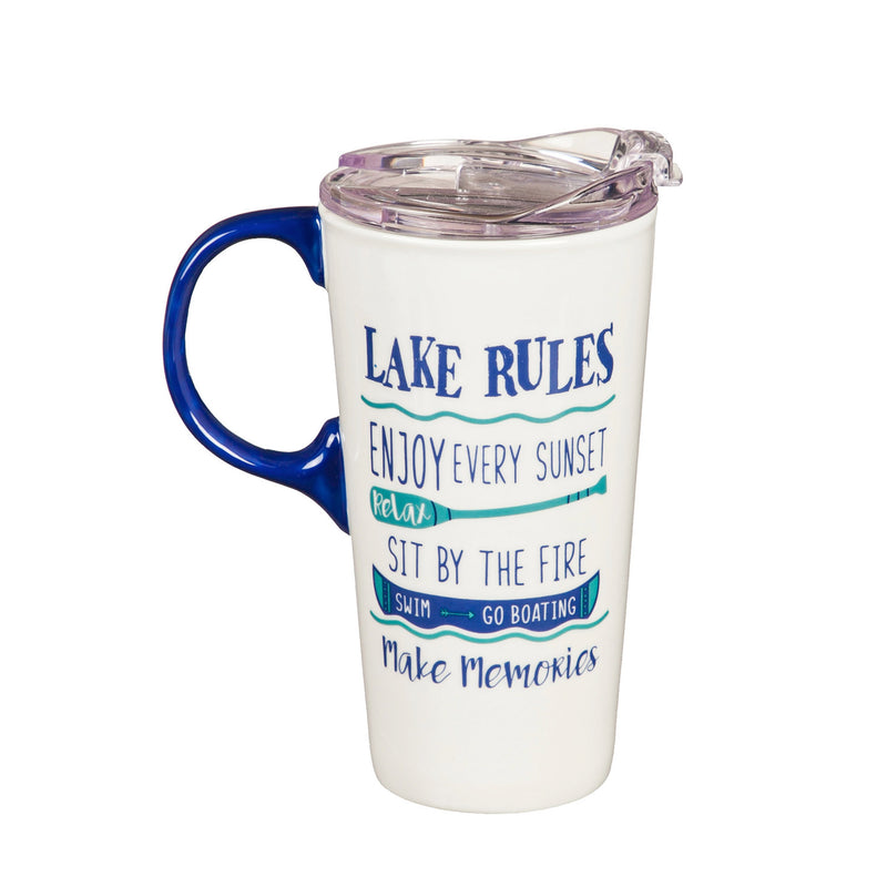 Ceramic Travel Cup, 17 OZ. ,w/box and Tritan Lid, Lake Rules,3ctc94t004