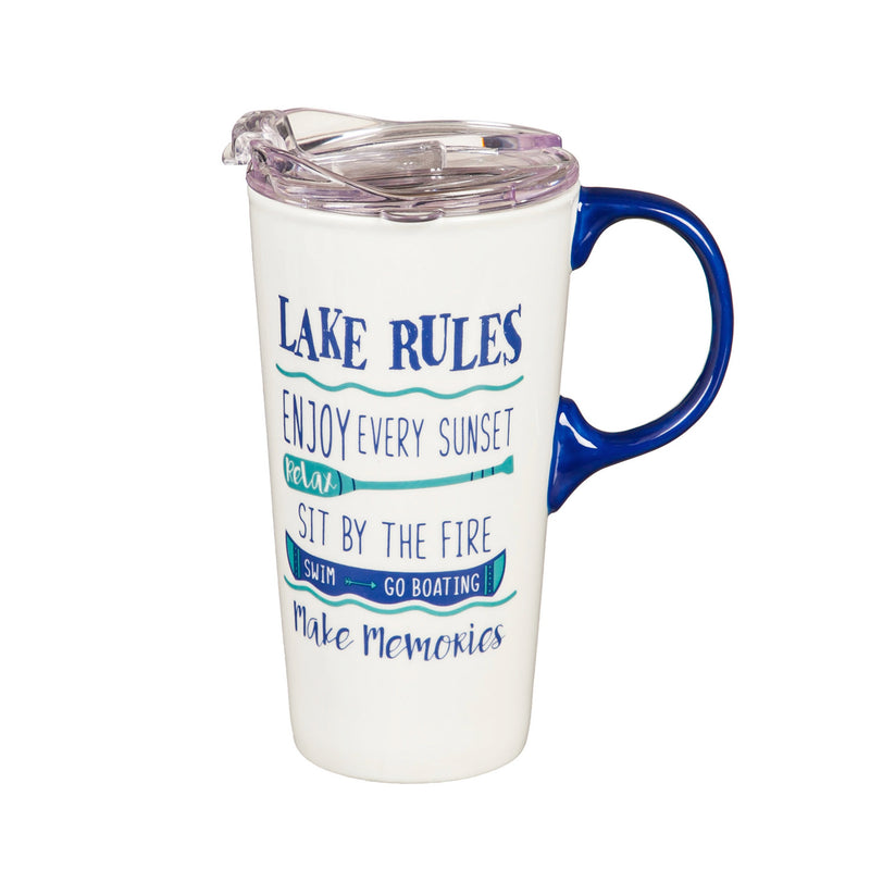 Ceramic Travel Cup, 17 OZ. ,w/box and Tritan Lid, Lake Rules,3ctc94t004