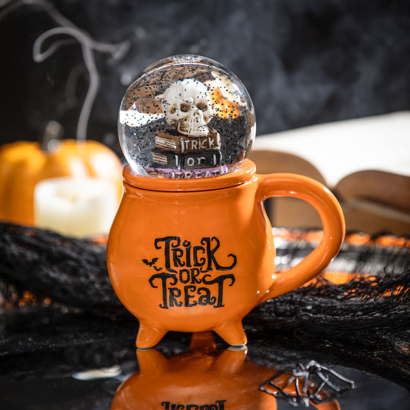 Ceramic Cup with Water Globe Topper w/ Gift Box, Trick or Treat,3dwg026