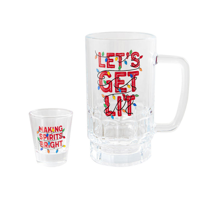 18oz Pint Glass and Shot Glass Giftset, Let's Get Lit,3dwg041