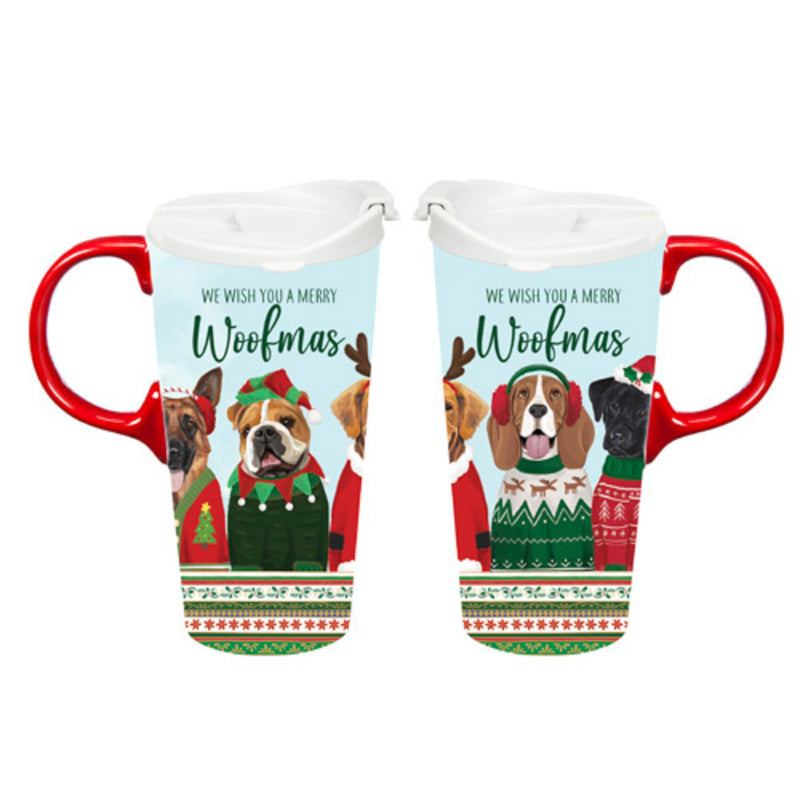 Ceramic Perfect Travel Cup and Puzzle Giftset, 17oz, Christmas Sweater Dogs,3dwg045