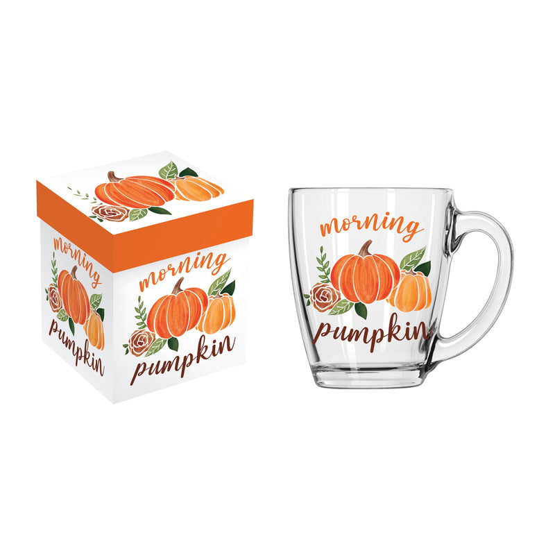 17oz Glass Coffee Cup w/ Gift Box, Good Morning Pumpkin,3gcc267