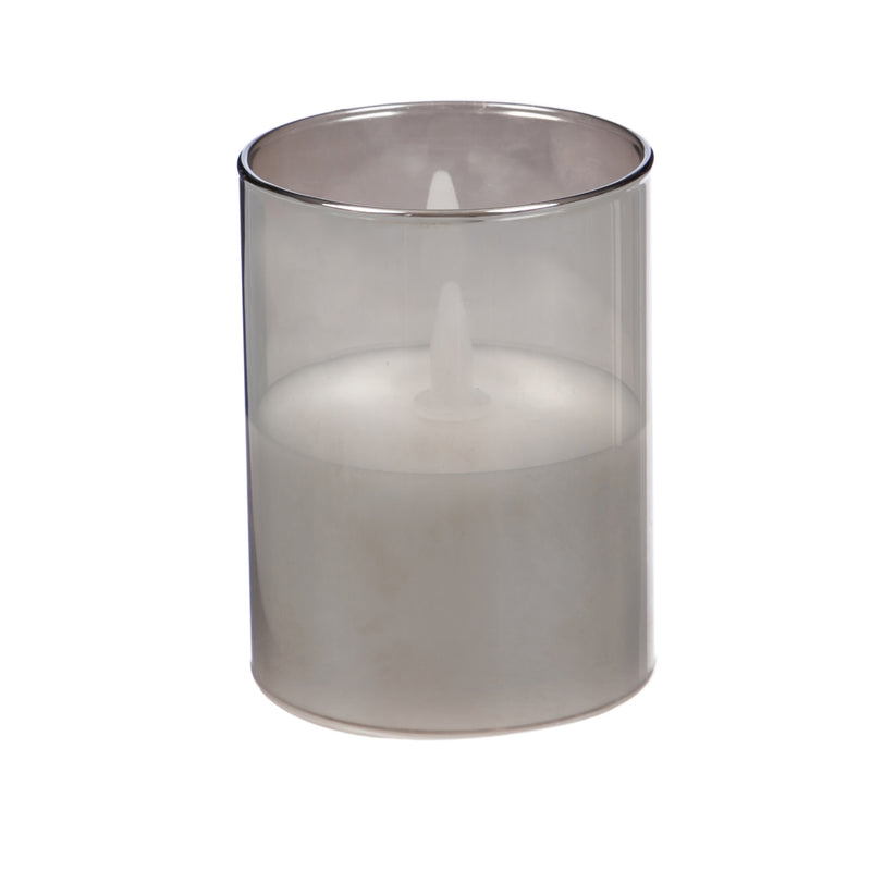 Smoke Glass Battery Operated Flameless LED Wax Pillar Candle, Set of 3,3led148