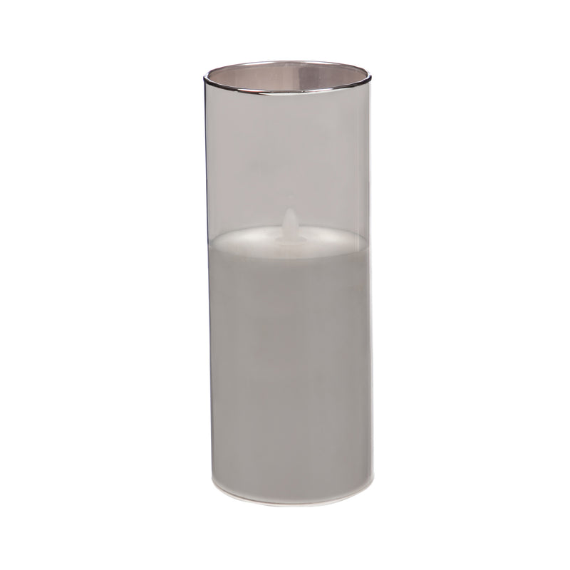 Smoke Glass Battery Operated Flameless LED Wax Pillar Candle, Set of 3,3led148