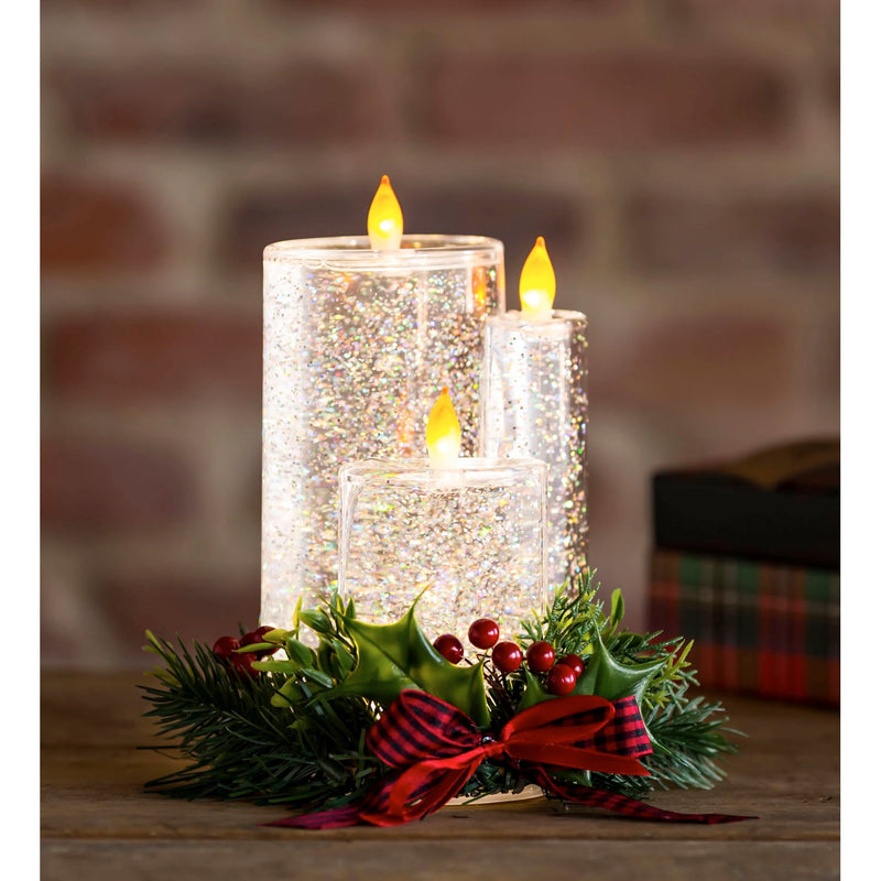 8" LED Spinning Water Candle with Artificial and Bow,3led272