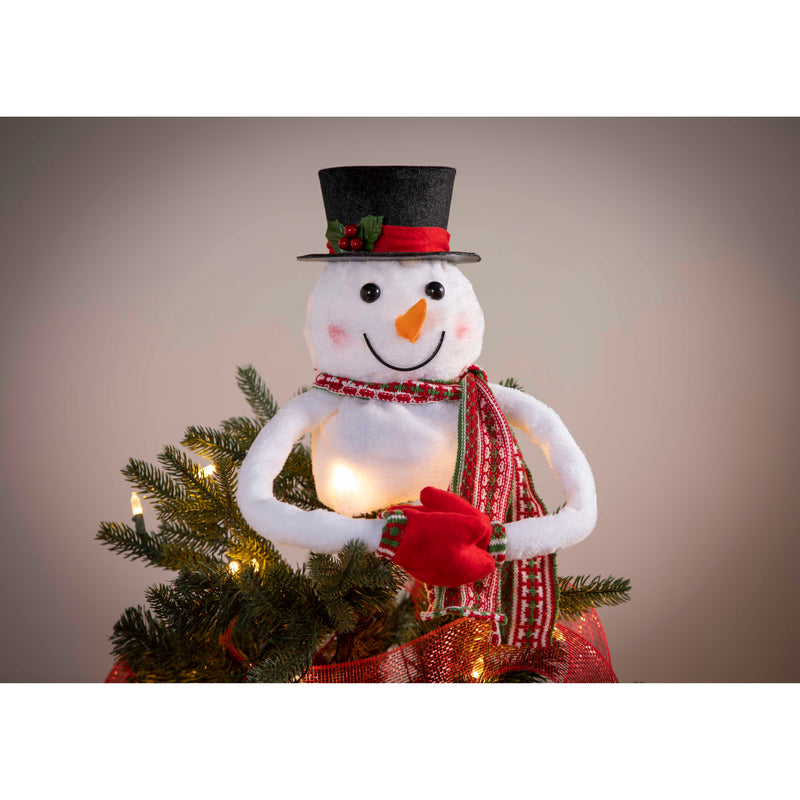 Evergreen Holiday Decorations,12" LED Fabric Snowman Tree Topper with Snowflake Projection,8x6.5x12 Inches