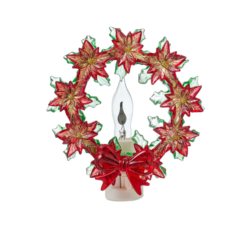 Acrylic Poinsettia Wreath with Bow Nightlight,3nt191