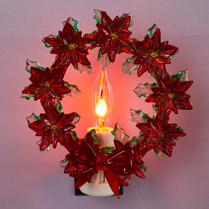 Acrylic Poinsettia Wreath with Bow Nightlight,3nt191