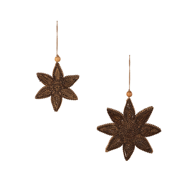 Natural Fiber Snowflake with Wood Bead Ornament Set,3orn068