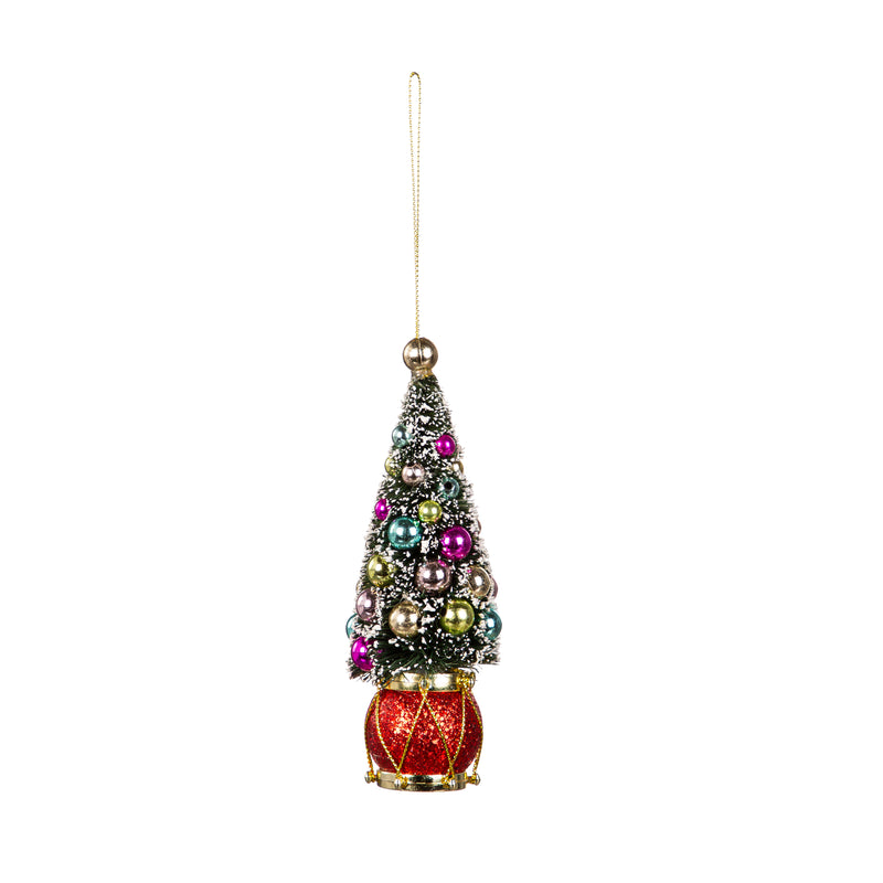 6" Bottle Brush Christmas Tree with Drum Base Ornament,3orn070