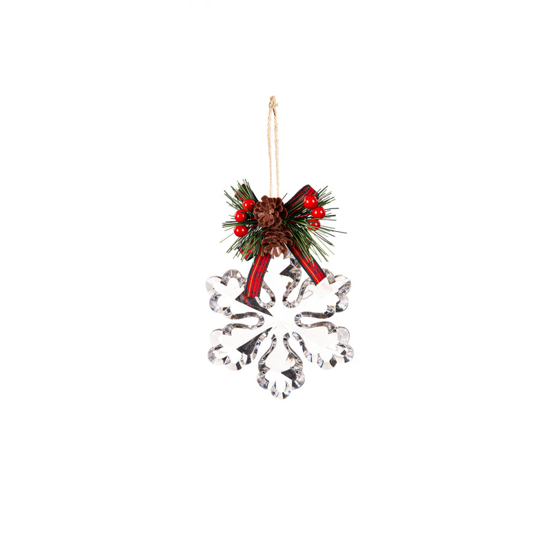 5.5" Acrylic Snowflake with Artificial and Bow Ornament,3orn079