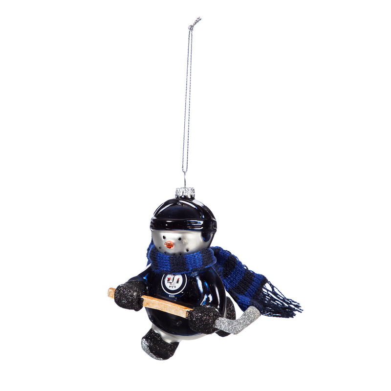 Blown Glass Snowman Player Ornament, Winnipeg Jets,3ot4379bgs