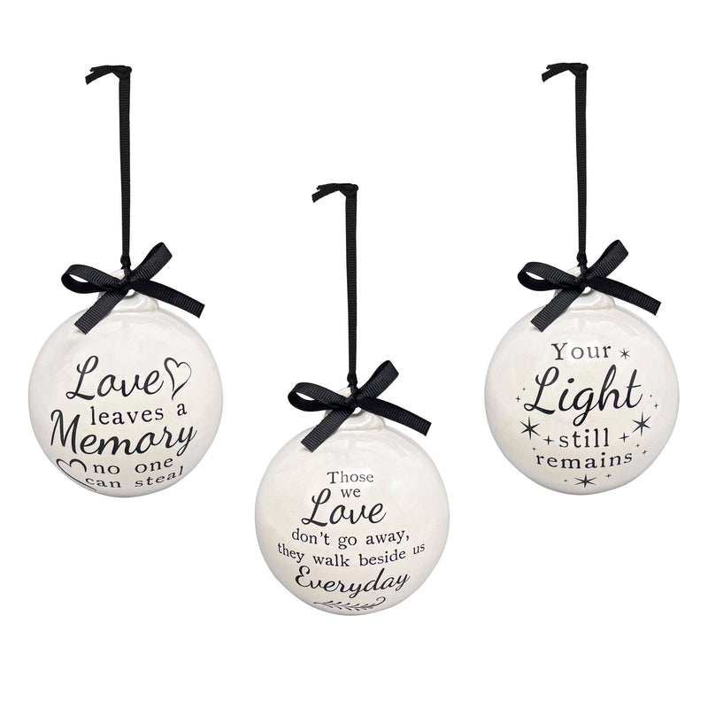 3.75" Ceramic Remembrance Ornament with Bow, 3 Asst. Designs,3otc050