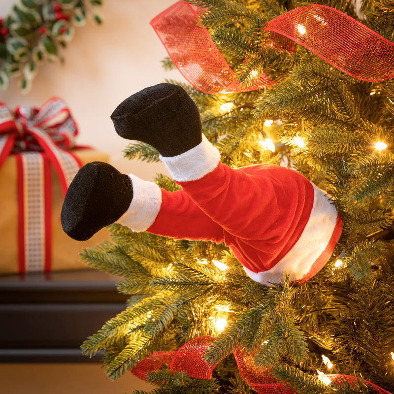 Evergreen Holiday Decorations,Animated Kicking Santa Legs Tree Décor,13.5x5x5 Inches