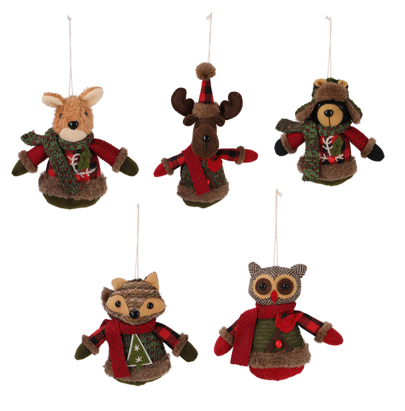 Evergreen Holiday Decorations,Woodland Icon Polyester Ornament, 5 ASST,4.5x2.5x5 Inches