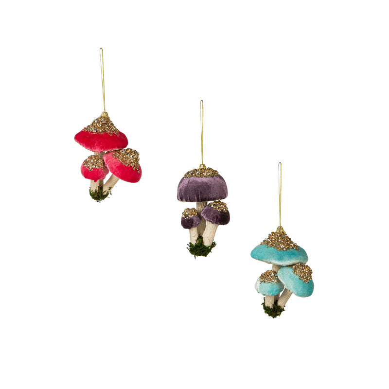 3.5" Mushroom with Glitter Ornament Set,3otf247