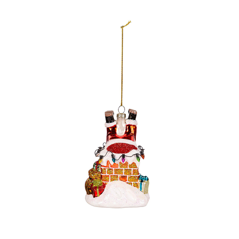 5.25" Glass Santa in Chimney Ornament,3otg425