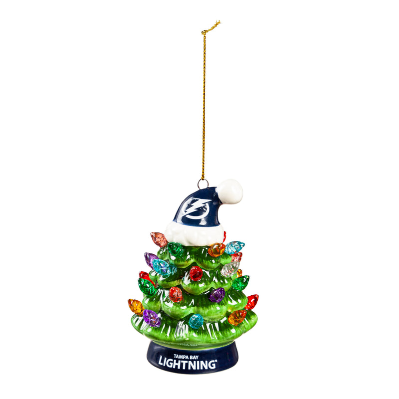 4" LED Ceramic Christmas Tree Ornament with Team Santa Hat, Tampa Bay Lightning,3otl4375to