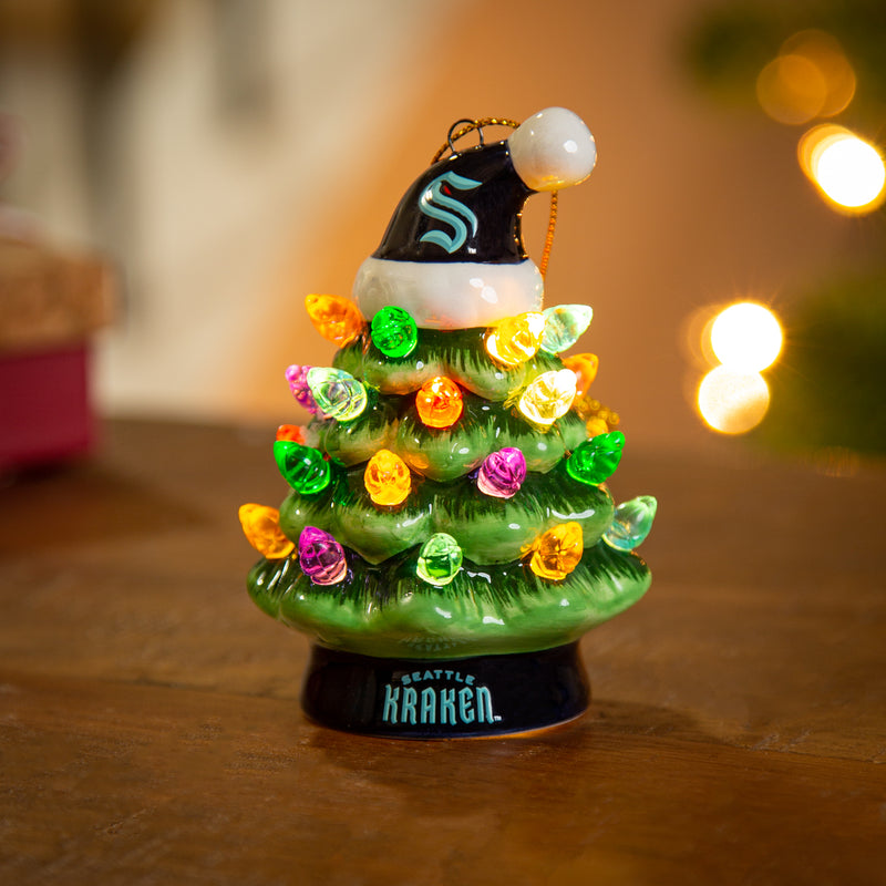 4" LED Ceramic Christmas Tree Ornament with Team Santa Hat, Seattle Kraken,3otl4381to