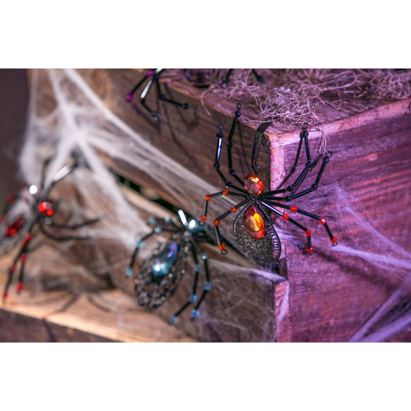 Evergreen Holiday Decorations,Metal Spider Ornament, Orange/Blue/Red/Purple/Green, 5 Assorted,5x0.5x5 Inches