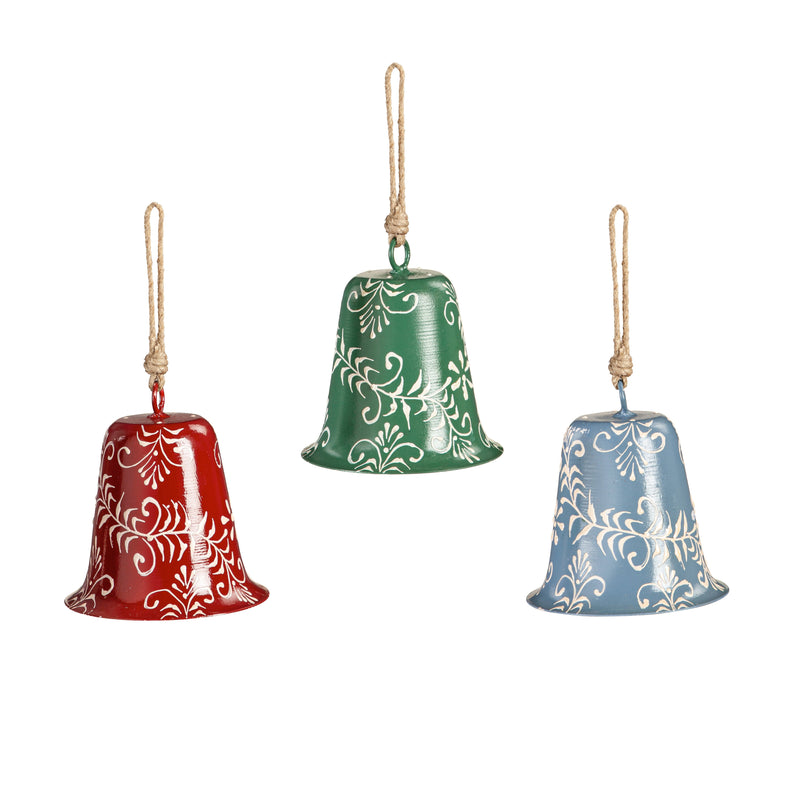 3.5" Hand Painted Metal Bell Ornament, 3 Asst.,3otm354