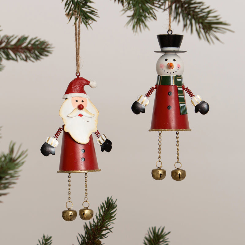 6" Metal Christmas Character Ornament, 2 Asst., Santa/Snowman,3otm370