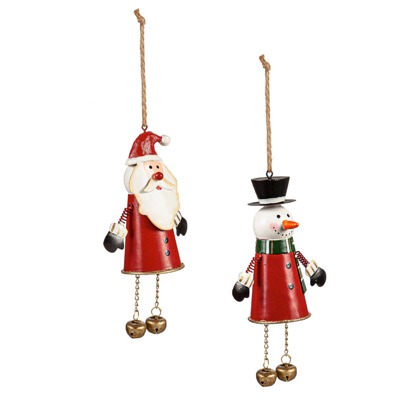 6" Metal Christmas Character Ornament, 2 Asst., Santa/Snowman,3otm370