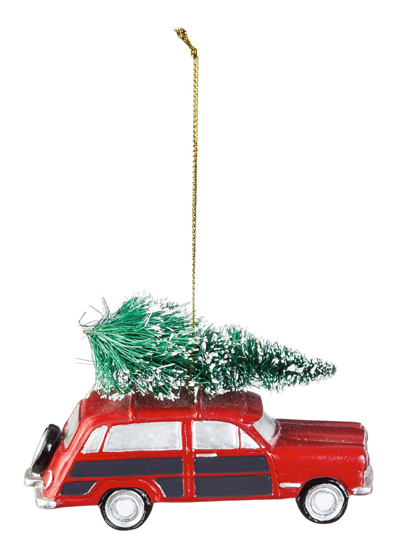 Red Polystone Truck and Station Wagon Ornament, 2 ASST,3otr096